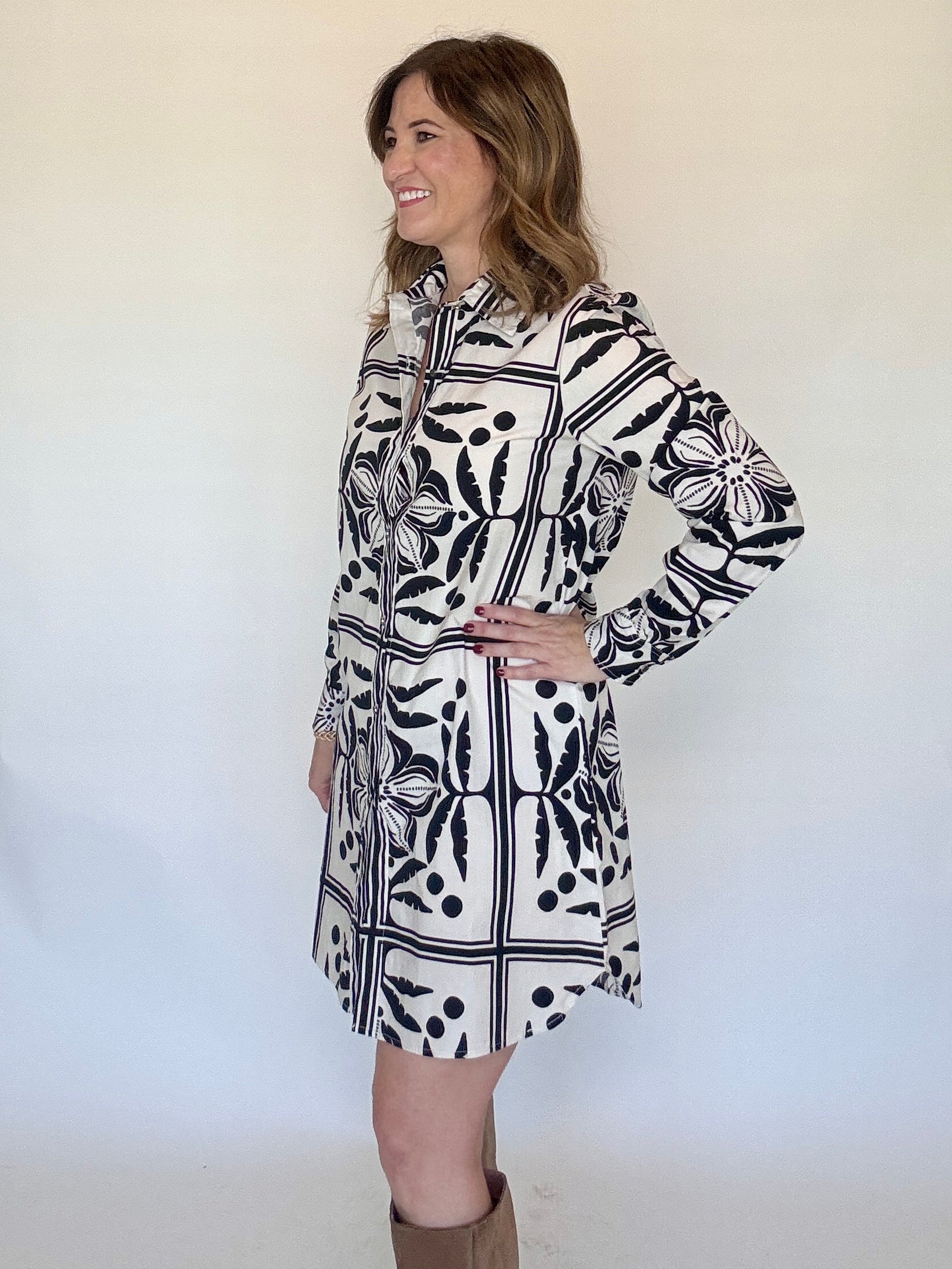 White/Black Cotton Shirtdress