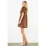 Chocolate Suede Short Sleeve Dress, Back View - THML