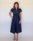 Navy Eyelet Midi Dress