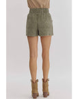 Olive Green Denim Shorts