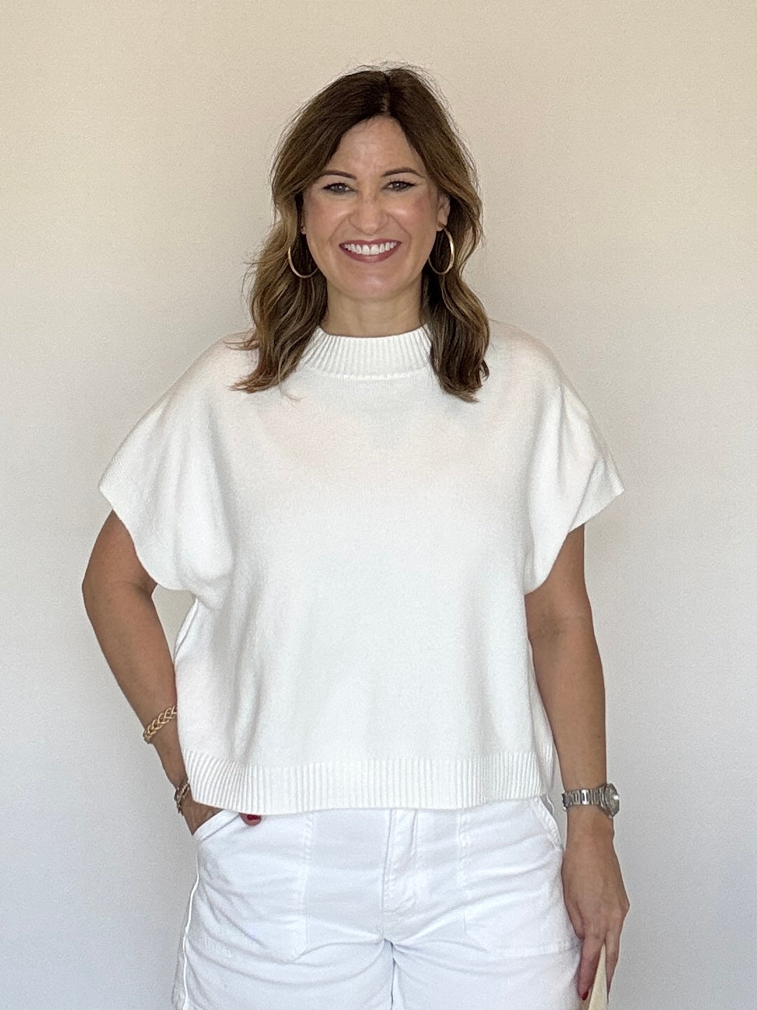 Solid Sweater Vest Blouse Ivory - PINCH
