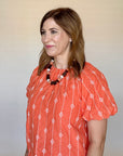 Orange EMB Puff Sleeve Blouse