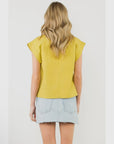THML mock neck cap sleeve blouse in chartreuse and white