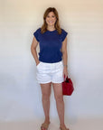 Blue Cap Sleeve Knit Blouse