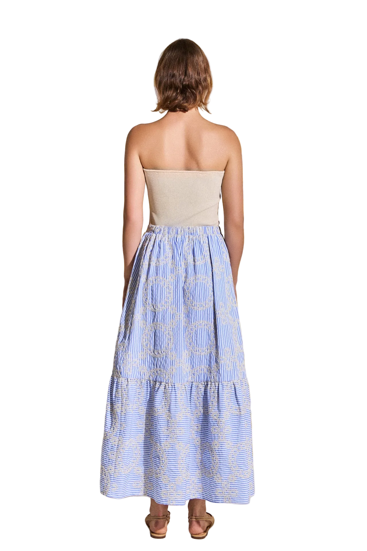 Blue Embroidered Maxi Skirt