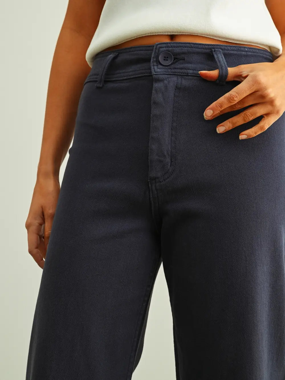 Straight Wide Leg Denim, Navy, Back View - Miou Muse