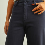 Straight Wide Leg Denim, Navy, Back View - Miou Muse
