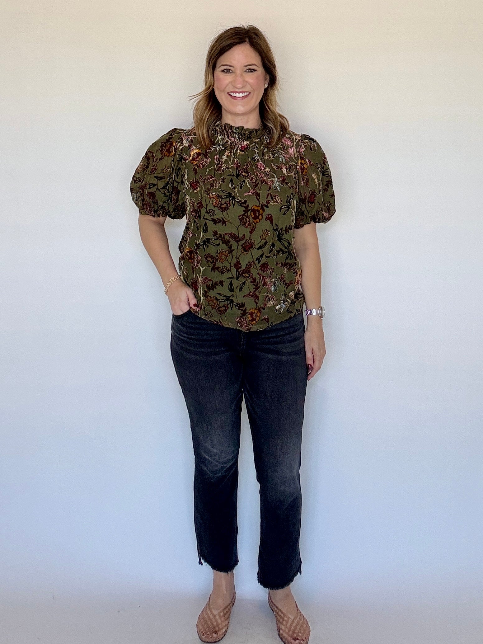 Velvet Puff Sleeve Blouse, Detail - THML