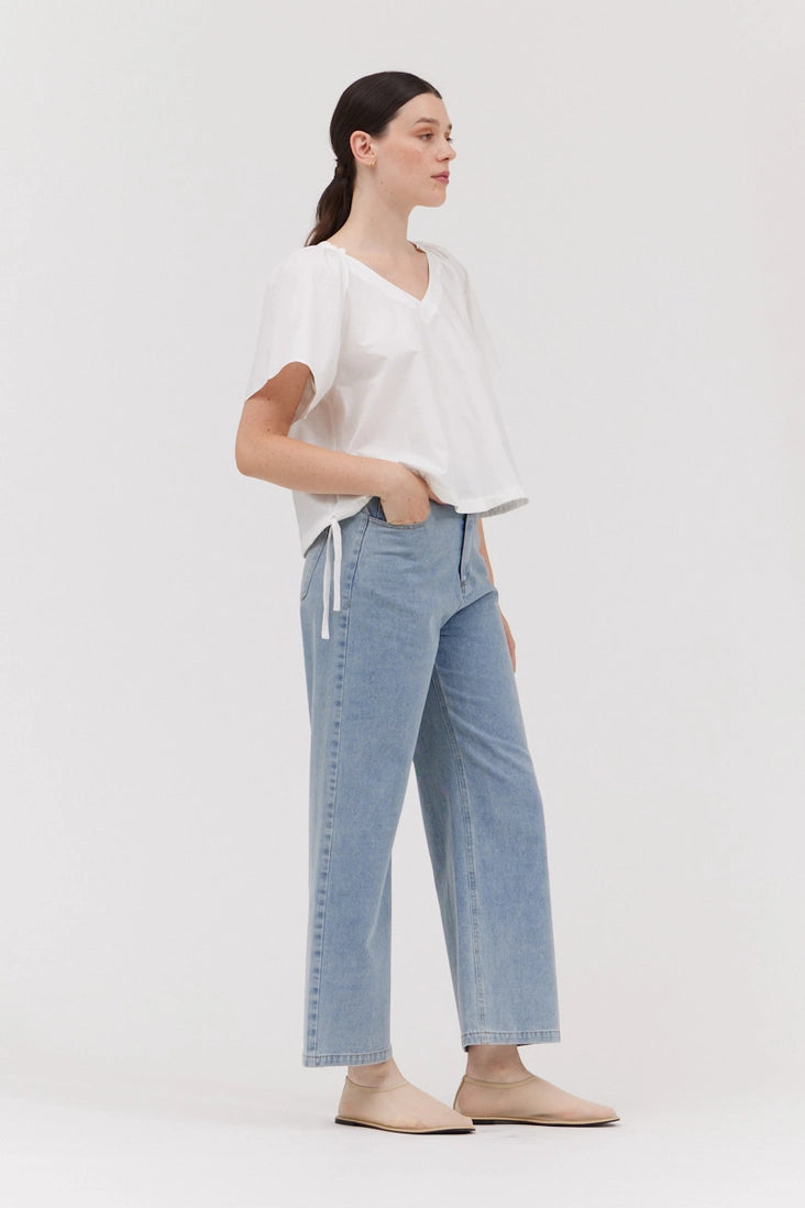 Side Ribbon V-Neck Blouse