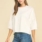Short Sleeve Sweater, White - PINCH