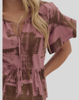 ruffle sleeve tie neck peplum cotton top
