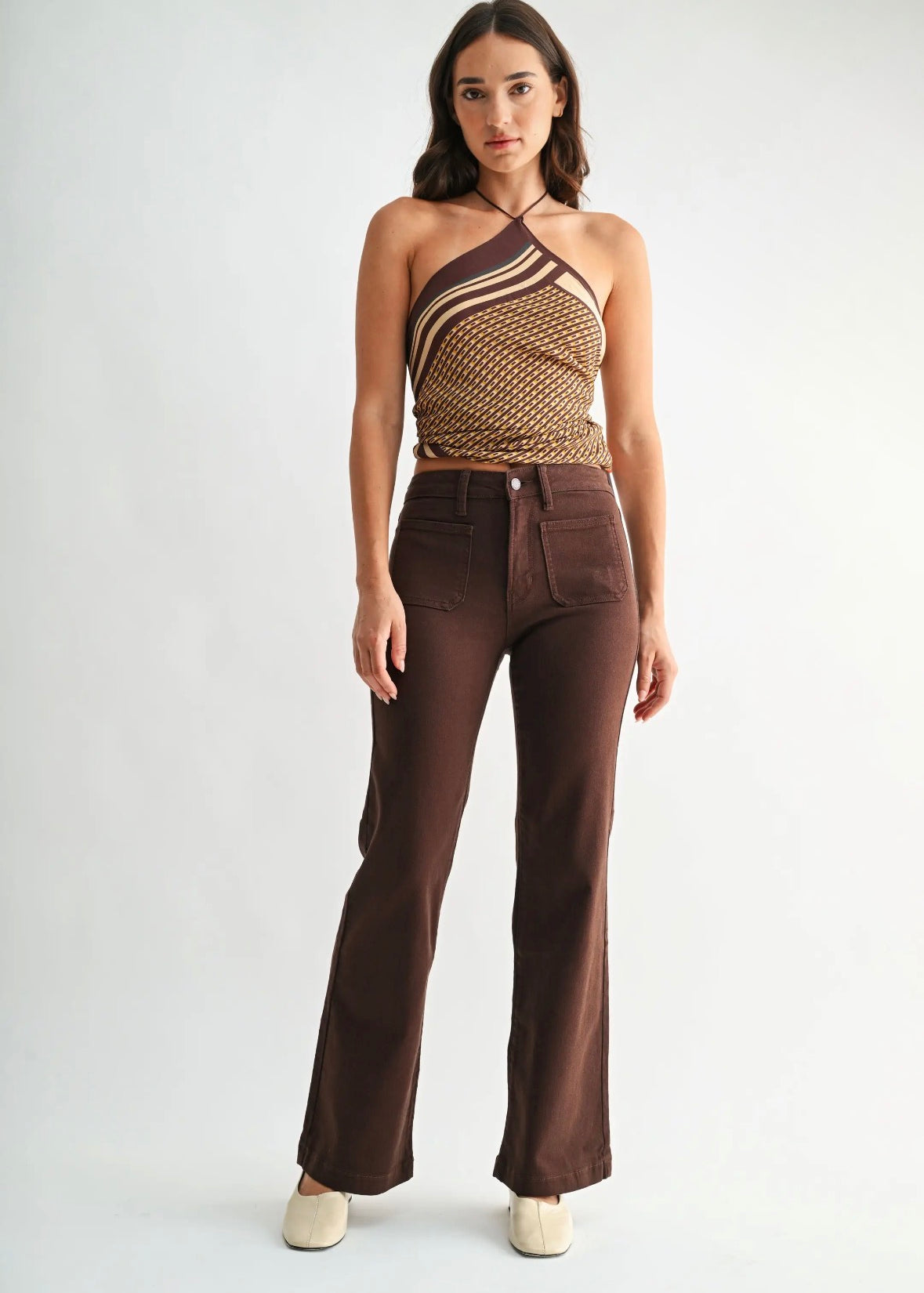 Patch Pocket Wide Leg Brown