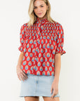 Red Block Print Blouse