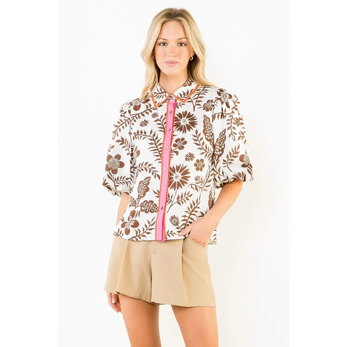 Brown &amp; Pink Floral Blouse
