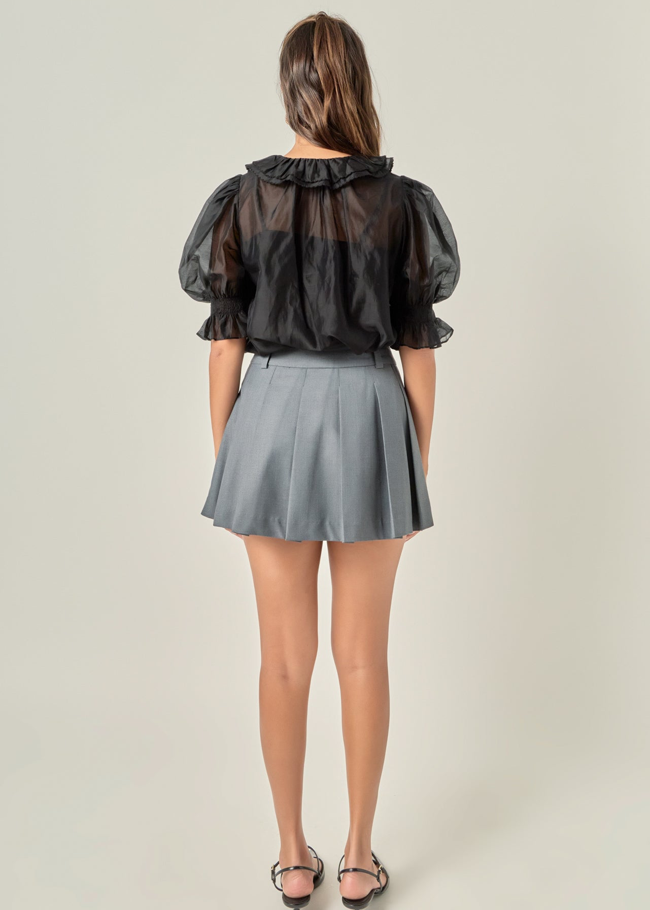 Black Ruffled Short Sleeve Blouse, Detail - English Factory