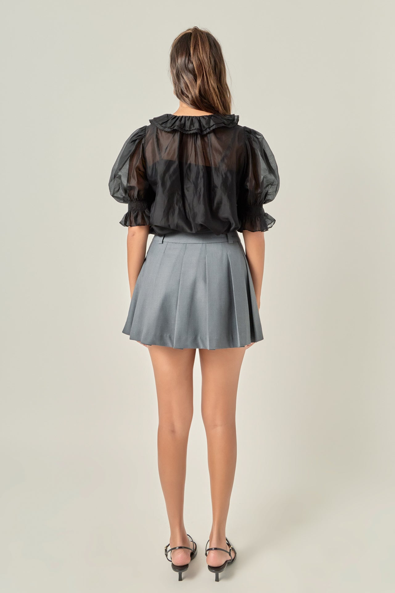 Black Ruffled Short Sleeve Blouse, Detail - English Factory