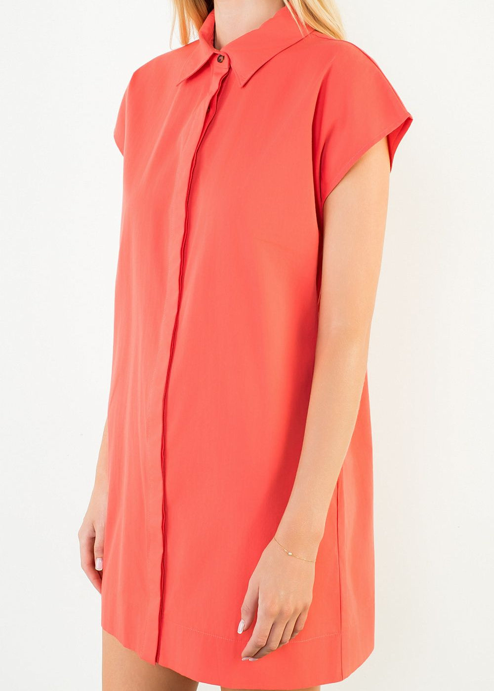 Red Orange Collared Shirtdress Mini, Detail - THML