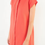 Red Orange Collared Shirtdress Mini, Detail - THML