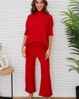 Rib Contrast Sweater Red