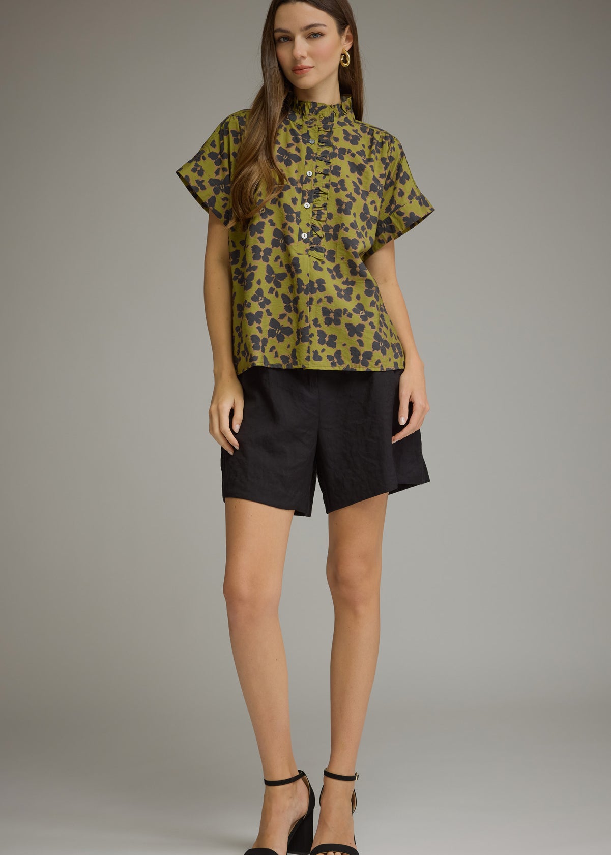 Cheetah Print Blouse Olive - Chatsworth Boutique