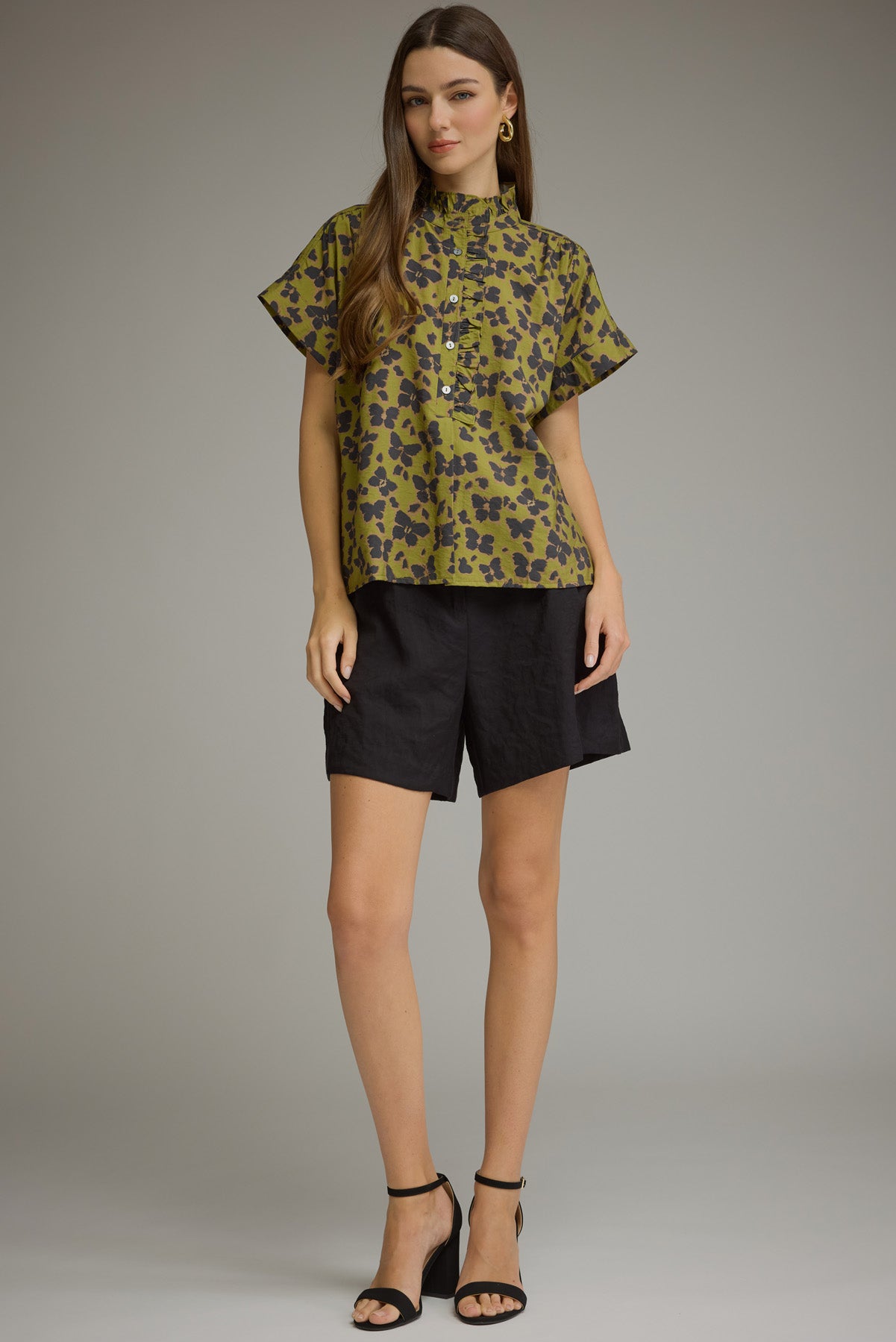 Cheetah Print Blouse Olive - Chatsworth Boutique