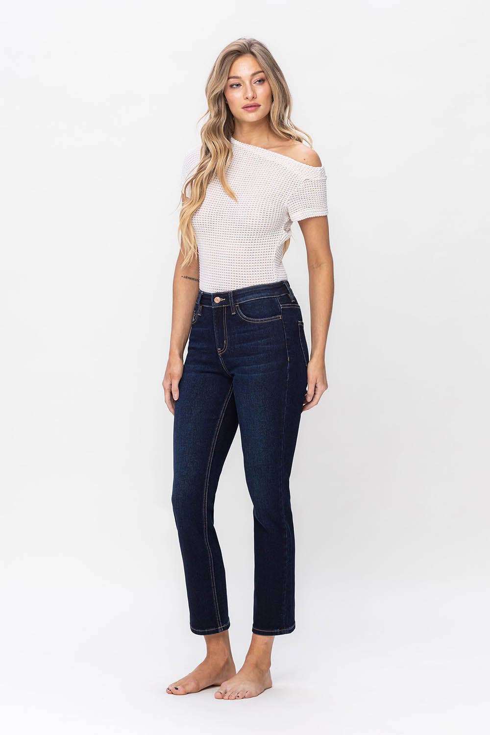 high rise ankle length slim jeans