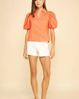 Bubble Sleeve Collared Blouse