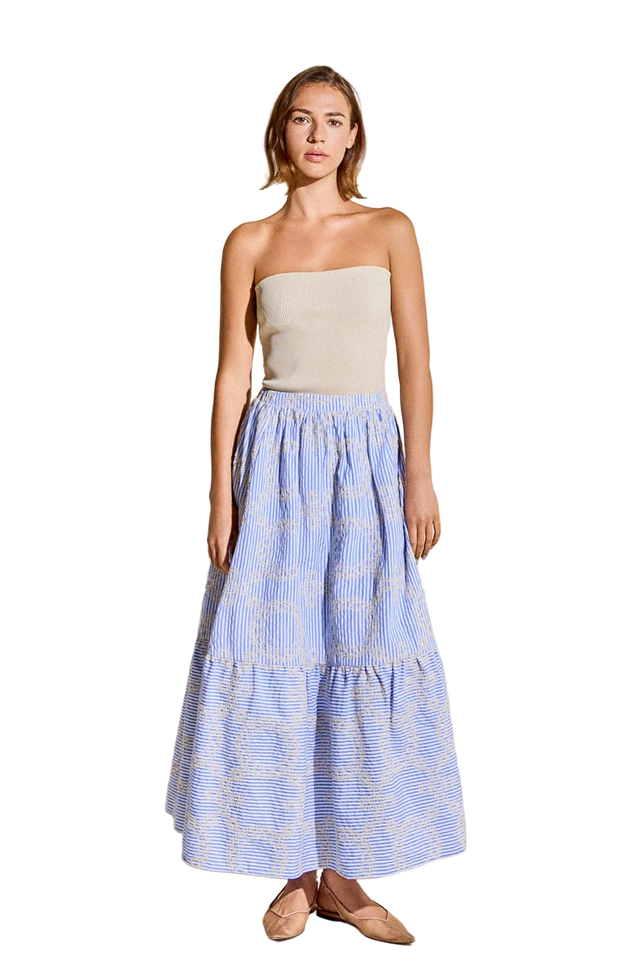 Blue Embroidered Maxi Skirt