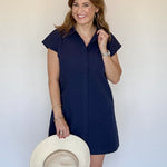 Navy Collared Shirtdress Mini - THML