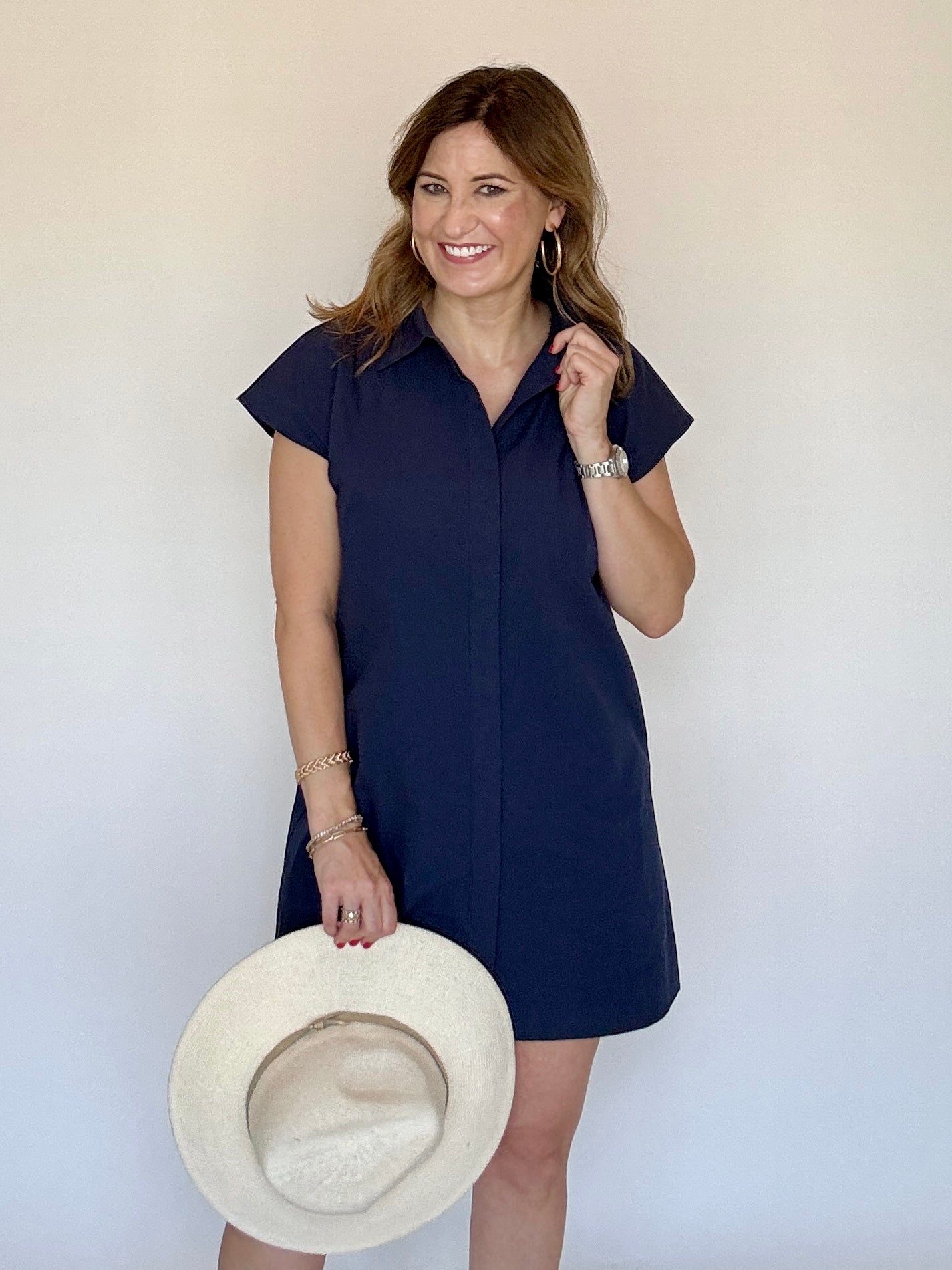 Navy Collared Shirtdress Mini - THML