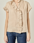 Natural Linen Ruffle Blouse