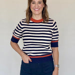 Navy Orange Stripe SS Sweater, Detail - THML