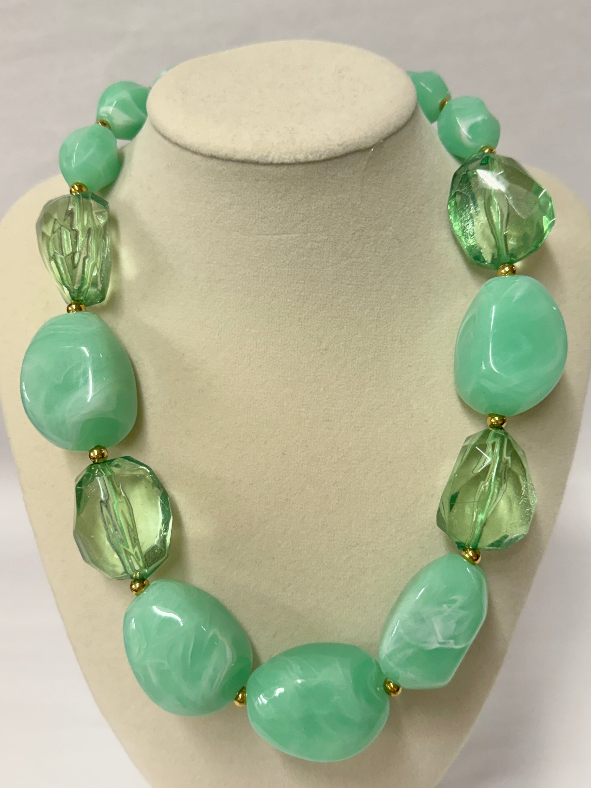 Chunky Bead &amp; Glass Necklace Green