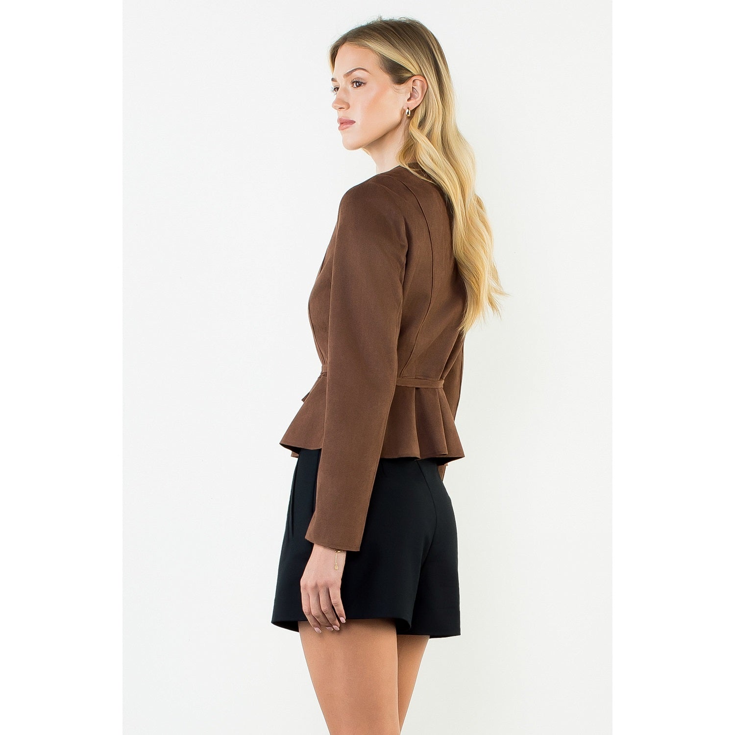 Chocolate Suede Short Jacket, Detail - THML