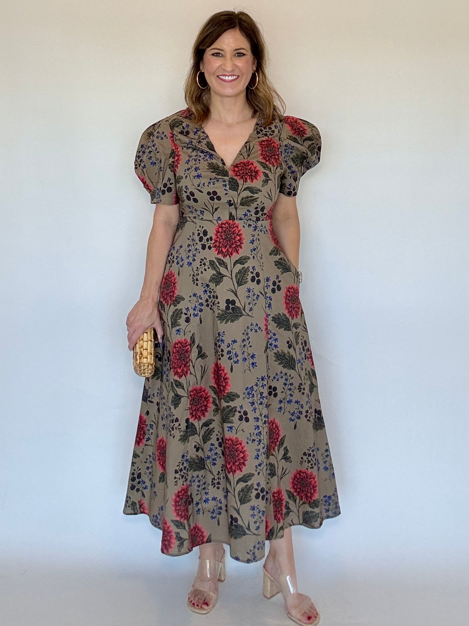 Camel Floral Midi Dress