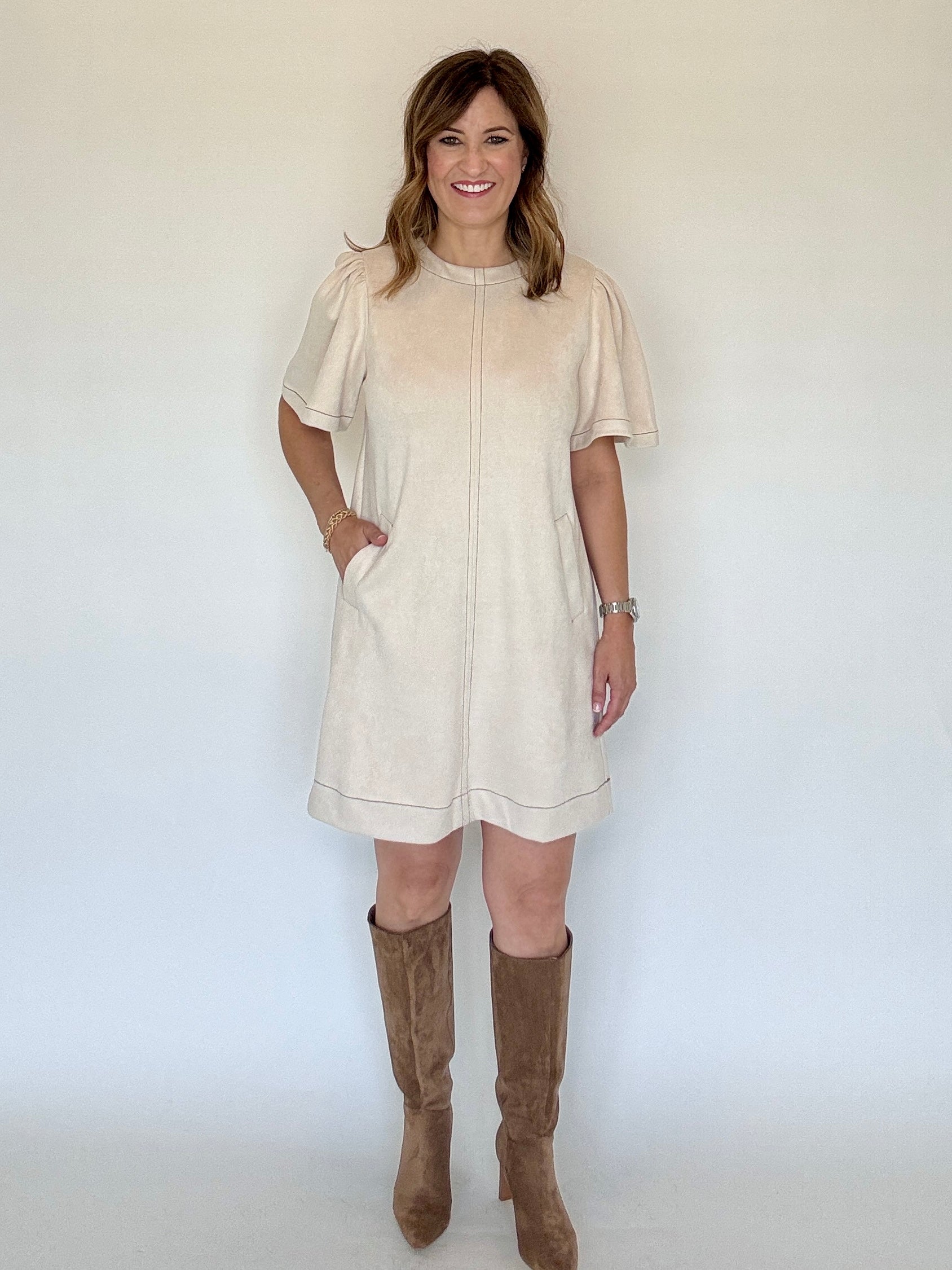 Suede Short Sleeve Dress - THML