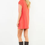 Red Orange Collared Shirtdress Mini, Back View - THML