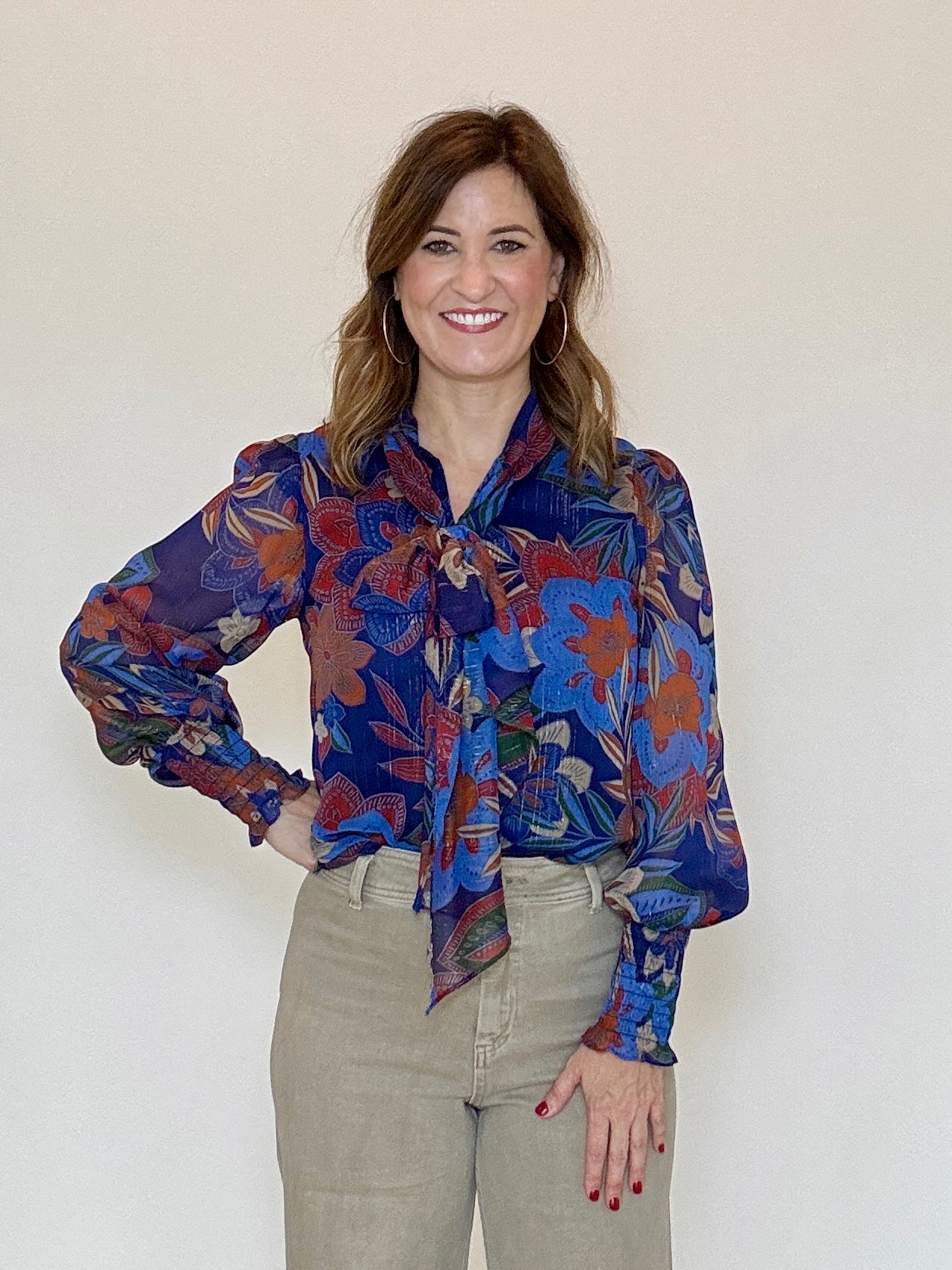 Tie Neck Long Sleeve Floral Blouse by Sugarlips - Chatsworth Boutique, Fairhope Alabama