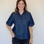 Denim Boxy Button Up Blouse - THML