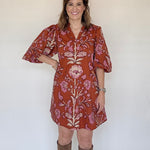 Floral V-Neck Mini, Rust, Styled - Entro