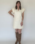 Neutral Denim Flutter Slv Dress