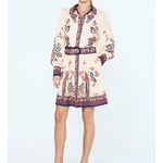 Cream Peacock Print Mini Dress, Back View - Ciebon