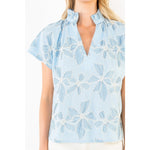 Light blue floral blouse on a white background