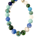 Multicolored beaded bracelet on a white background