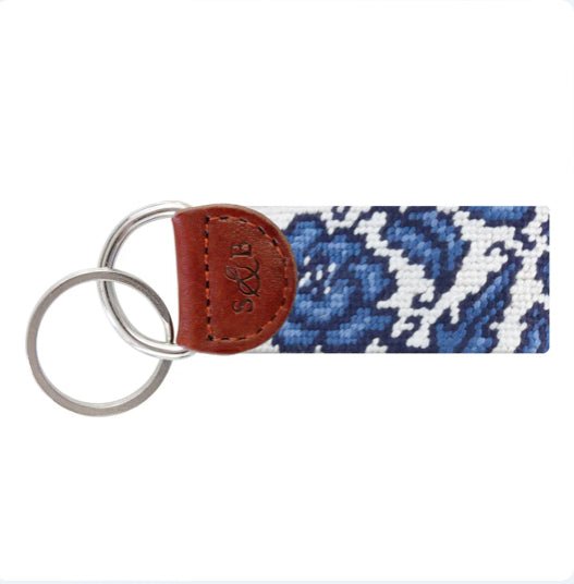 Blue Toile Embroidered Key Fob - Chatsworth Boutique