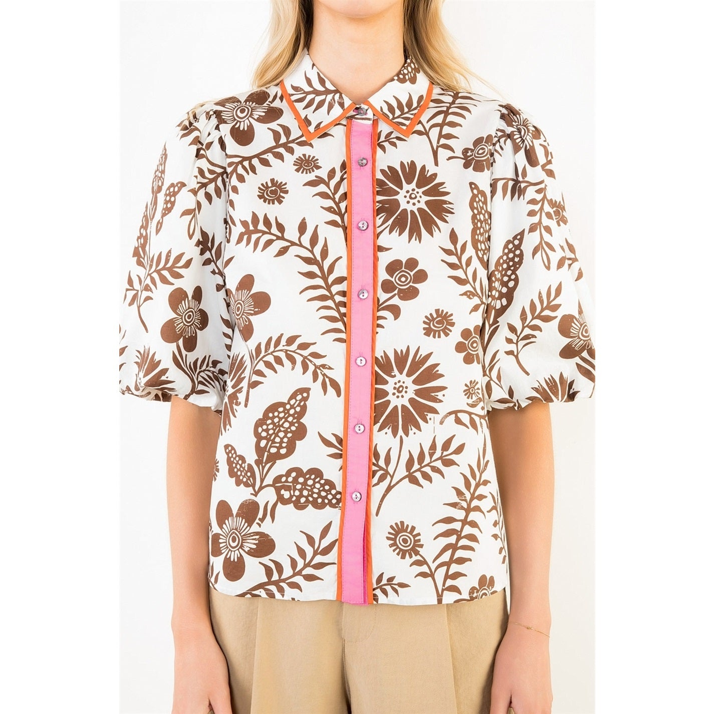 Brown &amp; Pink Floral Blouse