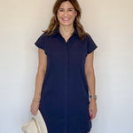 Navy Collared Shirtdress Mini - THML
