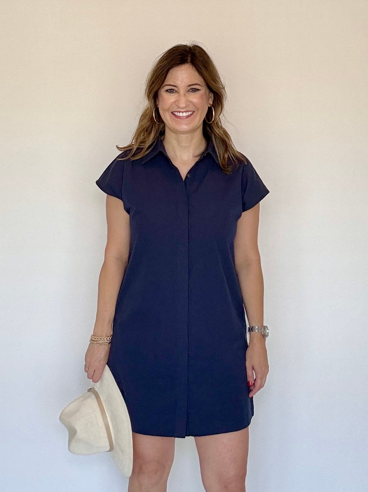 Navy Collared Shirtdress Mini