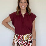 Liv Blouse, Garnet, Styled - LaRoque