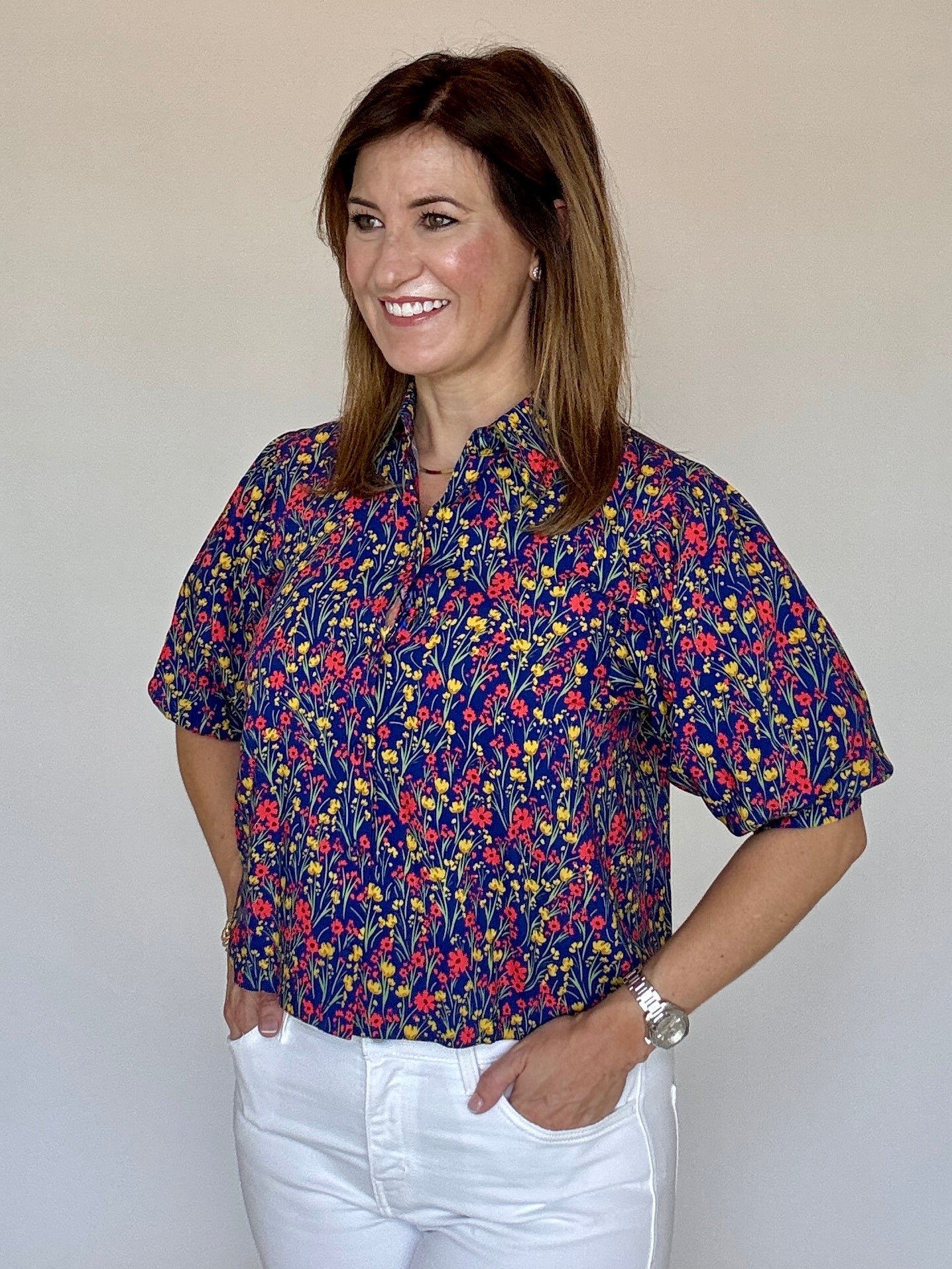 Front view of the Strahley Top in Ditsy Floral by LaRoque, from Chatsworth Boutique.